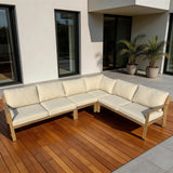 Havana 4-Piece Brown Wood-look Aluminum Outdoor L-shaped Sofa with Oatmeal Cushions
