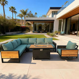 Denver 6-Piece Black Aluminum Outdoor Patio Fire Pit Deep Sectional Seating Set with Cushions