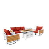 Denver 4-Piece Aluminum Outdoor Patio Fire Pit Seating Set with Sunbrella Canvas Terracotta Cushions