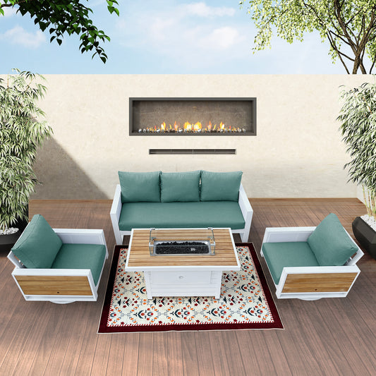 Denver 4-Piece Aluminum Outdoor Patio Fire Pit Seating Set with Acrylic Cast Breeze Cushions