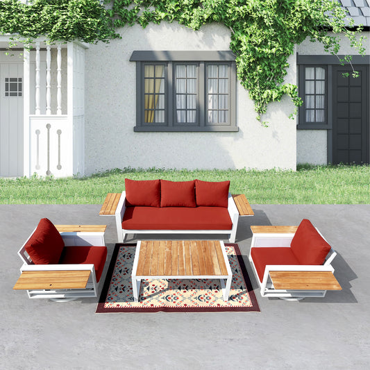 Denver 4-Piece Aluminum Outdoor Patio Conversation Seating Set with Sunbrella Canvas Terracotta Cushions