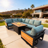 Denver 6-Piece Black Aluminum Outdoor Patio Fire Pit Deep Sectional Seating Set with Cushions
