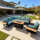 Denver 6-Piece Black Aluminum Outdoor Patio Fire Pit Deep Sectional Seating Set with Cushions