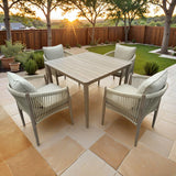 Bali 5-Piece Brown Wood-look Aluminum Outdoor Dining Table Set with a Square Dining Table and Cast Natural Cushions