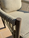 Bali 5-Piece Brown Wood-look Aluminum Outdoor Dining Table Set with a Square Dining Table and Cast Natural Cushions