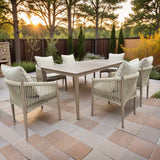 Bali 7-Piece Brown Wood-look Aluminum Outdoor Dining Table Set with Cast Natural Cushions