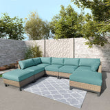 Delta 7-Piece Resin Wicker Outdoor Sectional With Sunbrella Canvas Terracotta Cushions