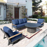 Manbo 4-Piece Wicker Patio Fire Pit Seating Set with Sunbrella Canvas Terroacotta Cushions and Round Fire Pit Table