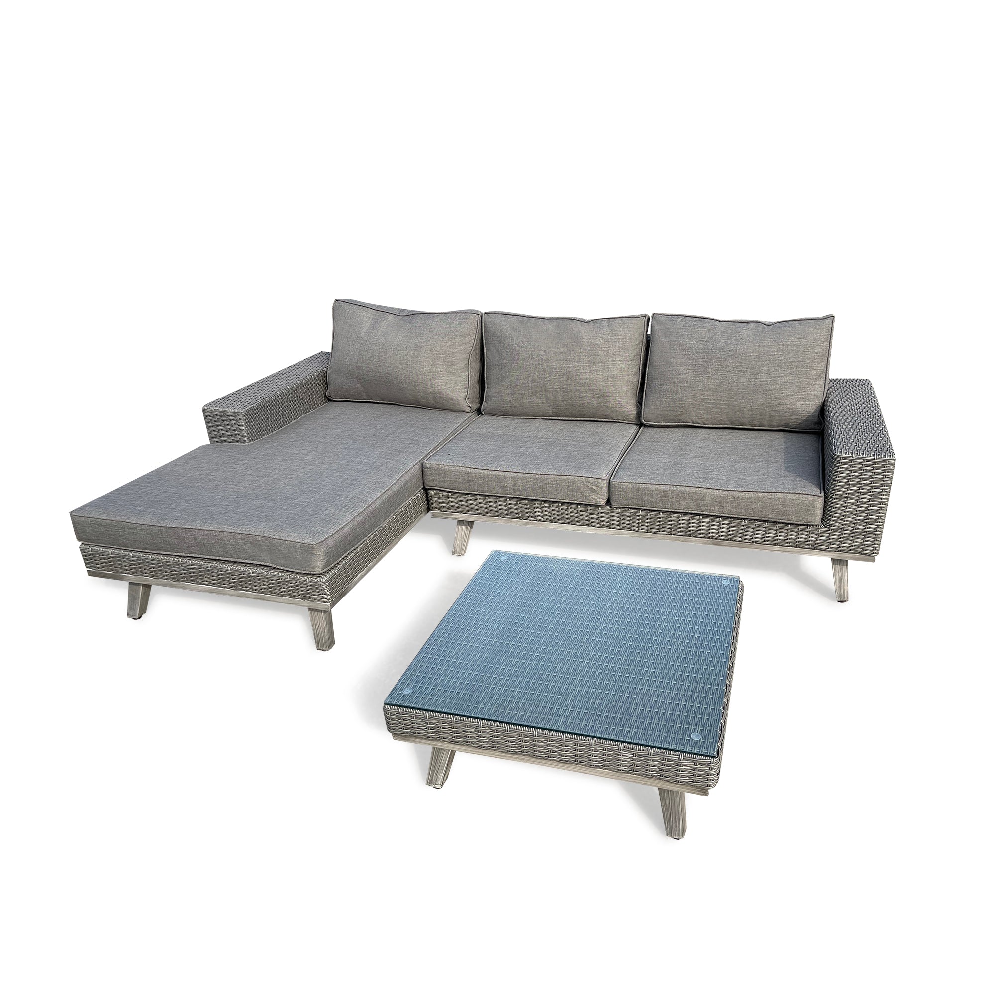 3-Piece Wicker Outdoor Patio Sectional Set with Charcoal Gray Cushions