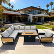 Denver 6-Piece Black Aluminum Outdoor Patio Fire Pit Deep Sectional Seating Set with Cushions