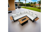 Denver 5-Piece Black Aluminum Outdoor Patio Fire Pit Deep Sectional Seating Set with Cushions