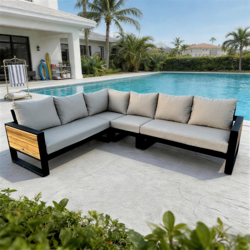 Denver 4-Piece Black Aluminum Outdoor Patio Deep Sectional Seating with Cushions