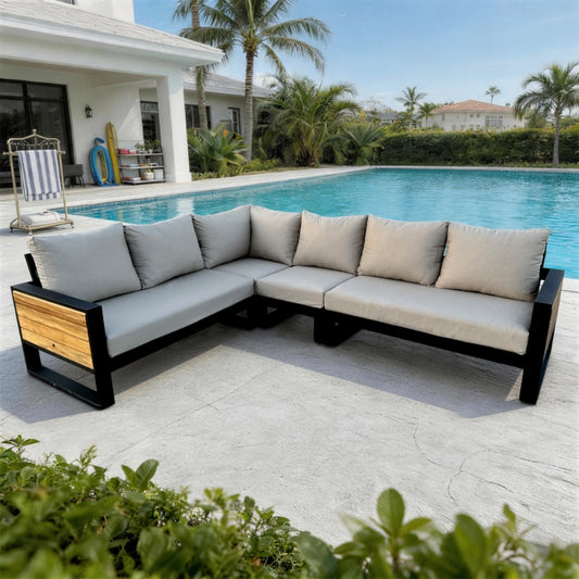 Denver 4-Piece Black Aluminum Outdoor Patio Deep Sectional Seating with Cushions