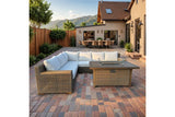 Naples 5-Piece Brown Wicker Aluminum Outdoor Patio Fire Pit Deep Sectional Seating Set with Cushions