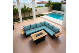 Denver 5-Piece Black Aluminum Outdoor Patio Fire Pit Deep Sectional Seating Set with Cushions