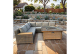 Naples 5-Piece Brown Wicker Aluminum Outdoor Patio Fire Pit Deep Sectional Seating Set with Cushions