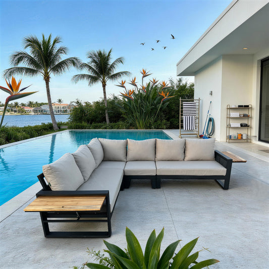 Denver 4-Piece Black Aluminum Outdoor Patio Deep Sectional Seating with Cushions