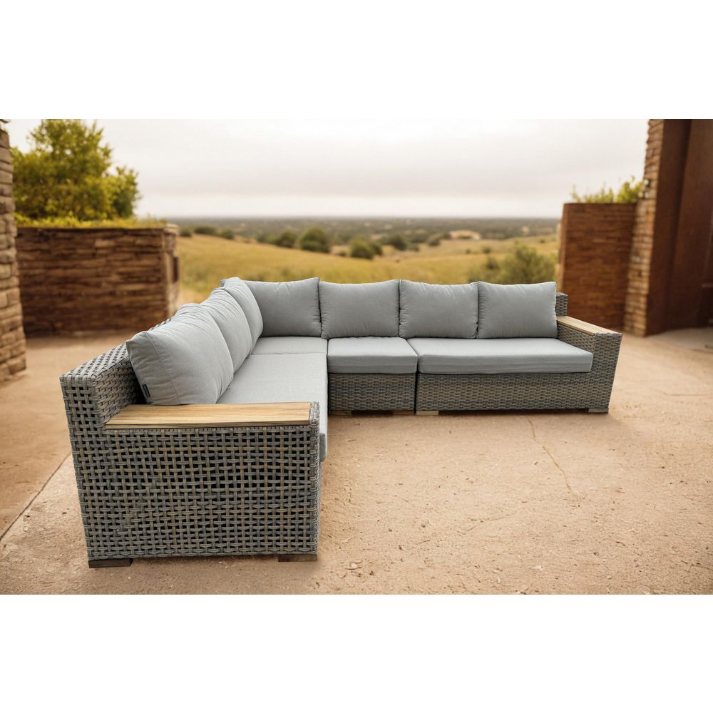 Naples 4-Piece Brown Wicker Aluminum Outdoor Sectional with Cushions