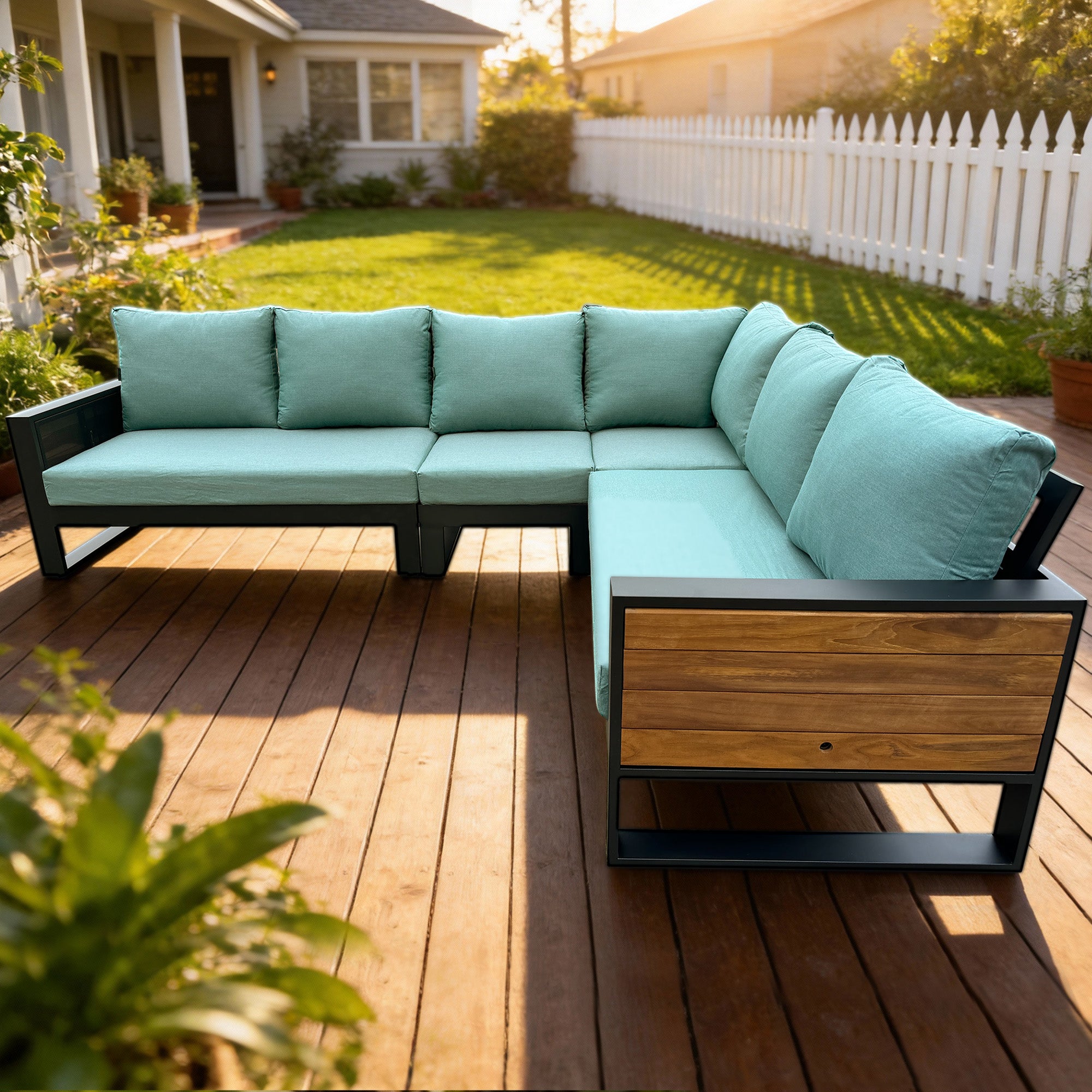 Denver 4-Piece Black Aluminum Outdoor Patio Deep Sectional Seating with Cushions