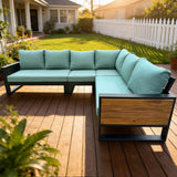 Denver 4-Piece Black Aluminum Outdoor Patio Deep Sectional Seating with Cushions
