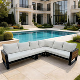 Denver 4-Piece Black Aluminum Outdoor Patio Deep Sectional Seating with Cushions