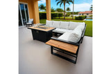 Denver 5-Piece Black Aluminum Outdoor Patio Fire Pit Deep Sectional Seating Set with Cushions