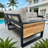 Denver 4-Piece Black Aluminum Outdoor Patio Deep Sectional Seating with Cushions