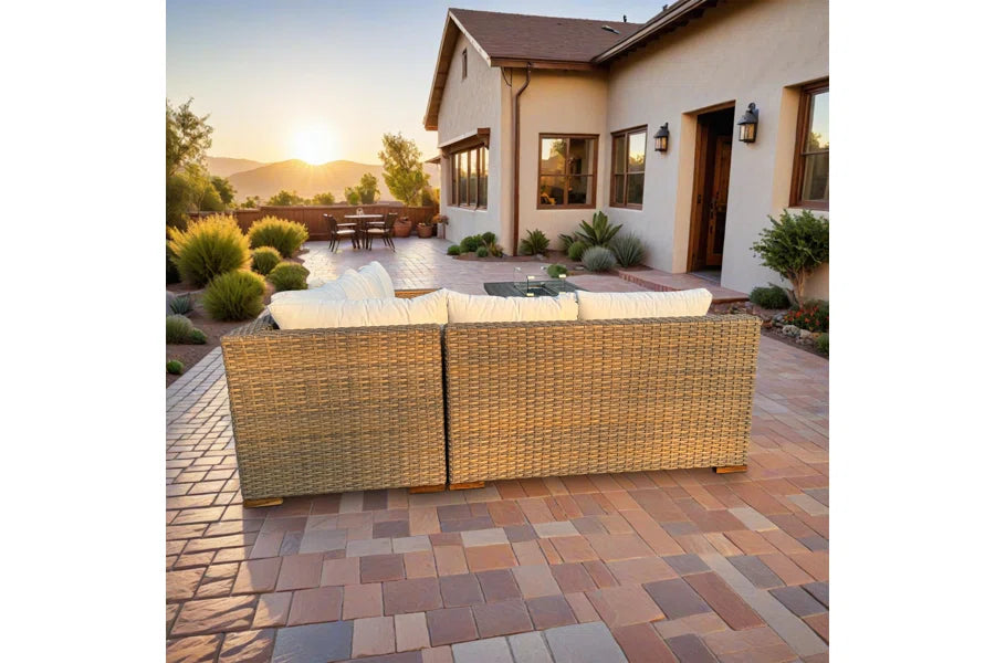 Naples 5-Piece Brown Wicker Aluminum Outdoor Patio Fire Pit Deep Sectional Seating Set with Cushions