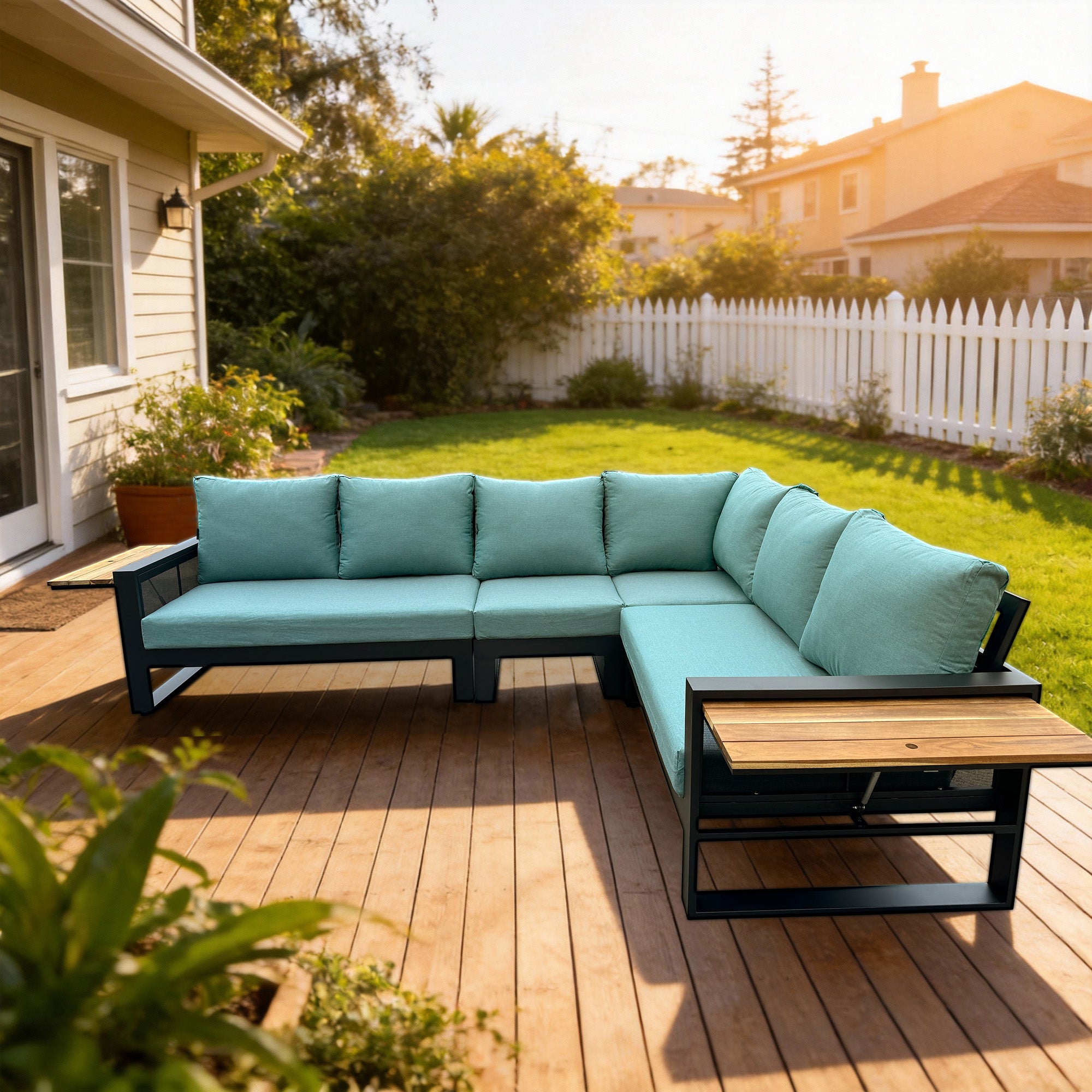Denver 4-Piece Black Aluminum Outdoor Patio Deep Sectional Seating with Cushions