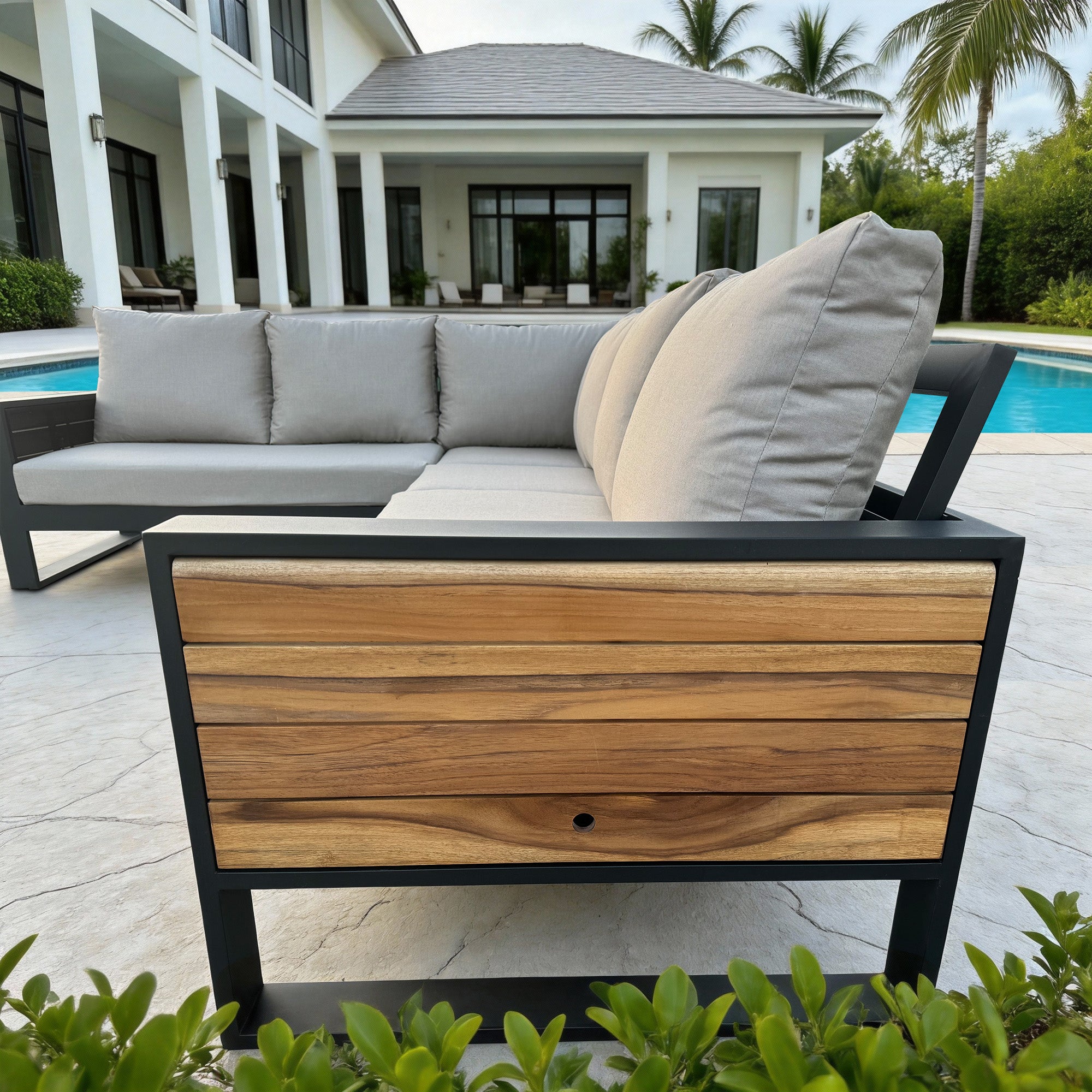 Denver 4-Piece Black Aluminum Outdoor Patio Deep Sectional Seating with Cushions