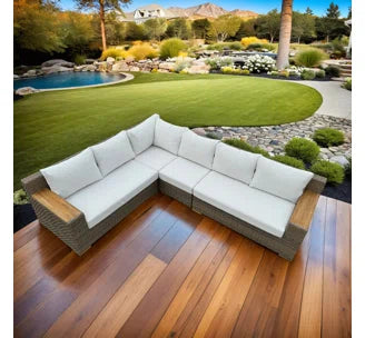 Naples 4-Piece Brown Wicker Aluminum Outdoor Sectional with Cushions