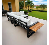 Denver 5-Piece Black Aluminum Outdoor Patio Fire Pit Deep Sectional Seating Set with Cushions