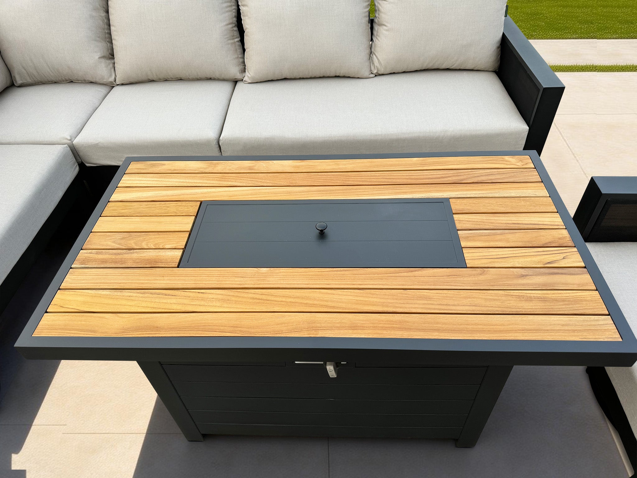 Denver 6-Piece Black Aluminum Outdoor Patio Fire Pit Deep Sectional Seating Set with Cushions
