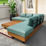 Alden Teak Wood Outdoor Patio Sectional Sofa With Acrylic Cushions