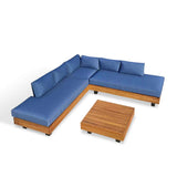 Alden Teak Wood Outdoor Patio Sectional Sofa With Acrylic Cushions