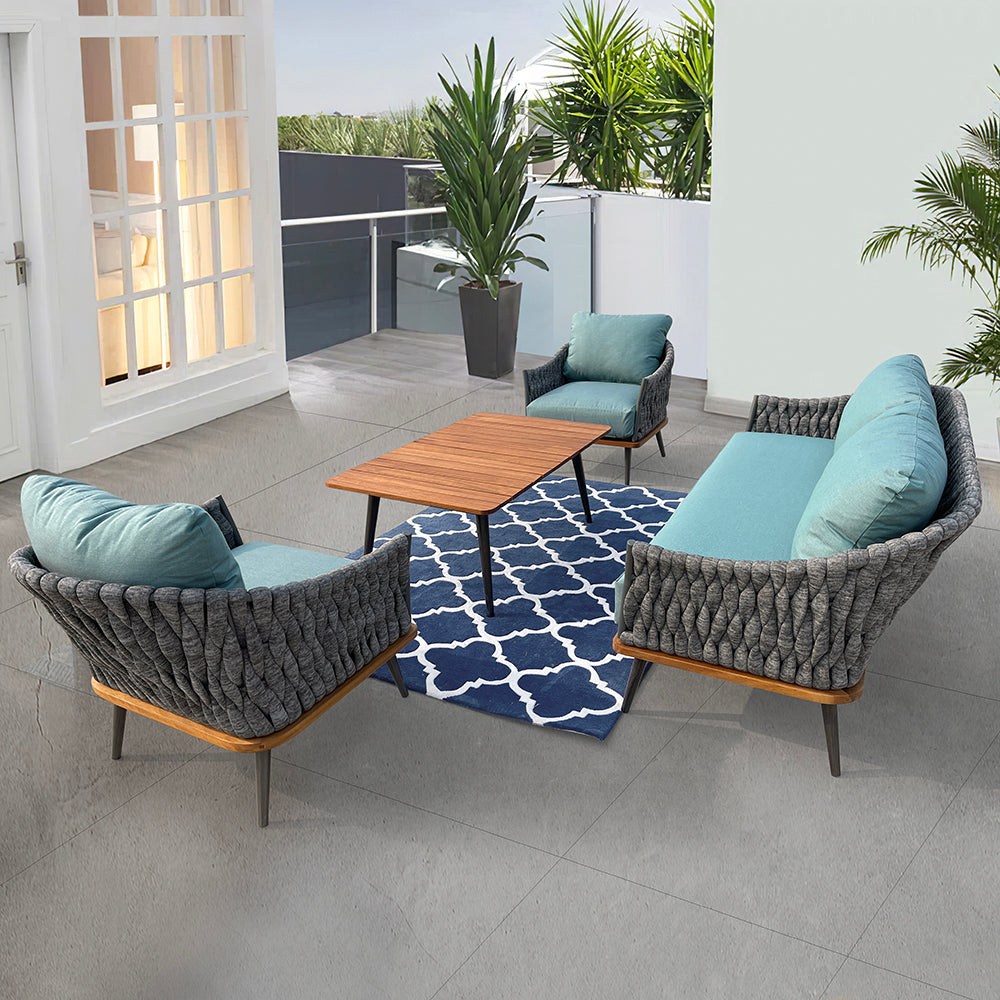 King 4-Piece Woven Rope Outdoor Conversation Set With Acrylic Cushions