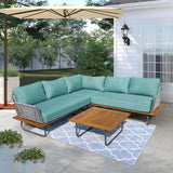 Kingston 4-Piece Woven Rope Outdoor Sectional With Acrylic Cushions