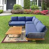 Kingston 4-Piece Woven Rope Outdoor Sectional With Acrylic Cushions