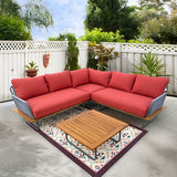 Kingston 4-Piece Woven Rope Outdoor Sectional With Acrylic Cushions