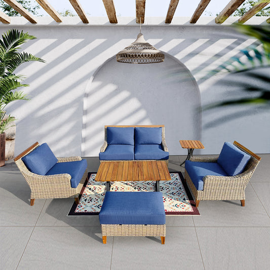 Amigo 6-Piece All-Weather Wicker Patio Sofa and Club Chair Seating Set with Acrylic Cushions