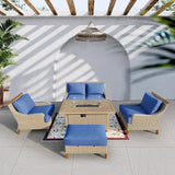 Amigo 5-Piece Wicker Patio Fire Conversation Set With Acrylic Cushions