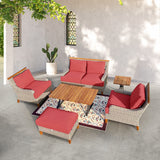 Amigo 6-Piece All-Weather Wicker Patio Sofa and Club Chair Seating Set with Acrylic Cushions