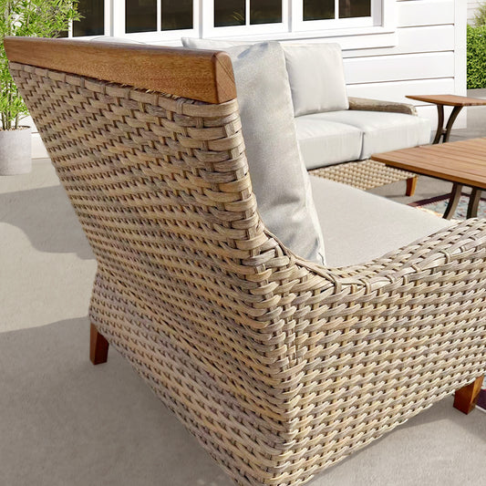 Amigo 5-Piece Wicker Patio Fire Conversation Set With Acrylic Cushions