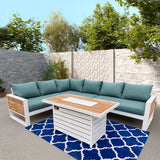 Denver 5-Piece Aluminium Outdoor Patio Fire Pit Seating Set With Acrylic Cushions