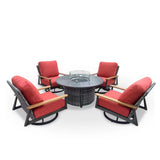 Manbo 5-Piece Wicker Outdoor Patio Fire Pit Seating Set With Acrylic Cushions